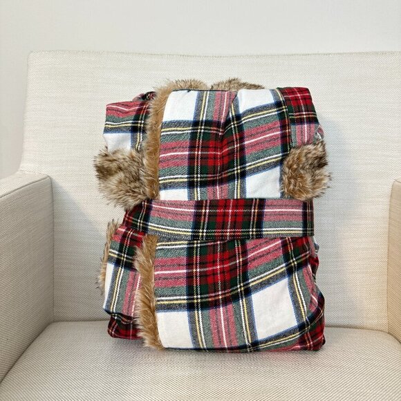 POTTERY BARN Stewart Plaid Flannel Faux Fur Robe in Multi Size Small/Medium - Picture 5 of 8